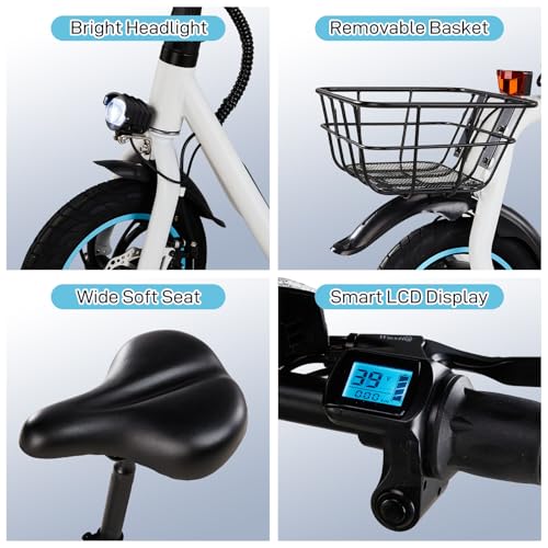 Foldable Electric Scooter with 12" Pneumatic Tire, Seat, Wide Deck, Dual Disc Brake F505963