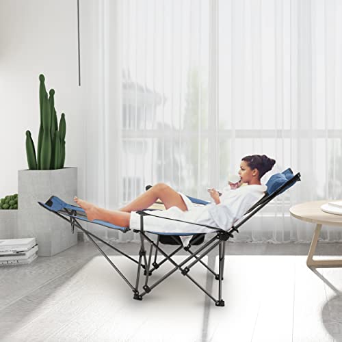 Camping Folding Chair with Foot Rest, Cup Holder, Removable Storage Bag (Blue) G9880