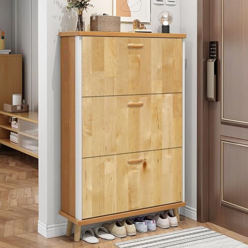 3 Drawer Maple Wood Shoe Cabinet D145323