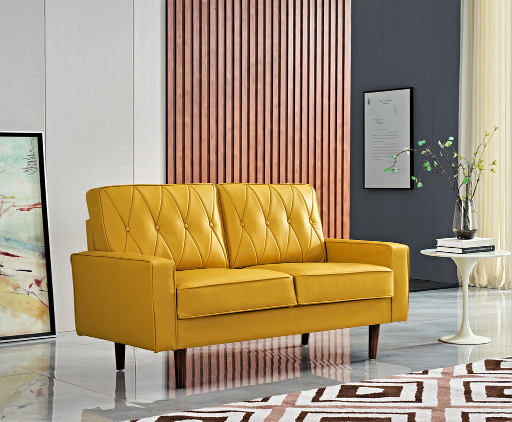 Mustard Yellow Faux Leather Loveseat B15063