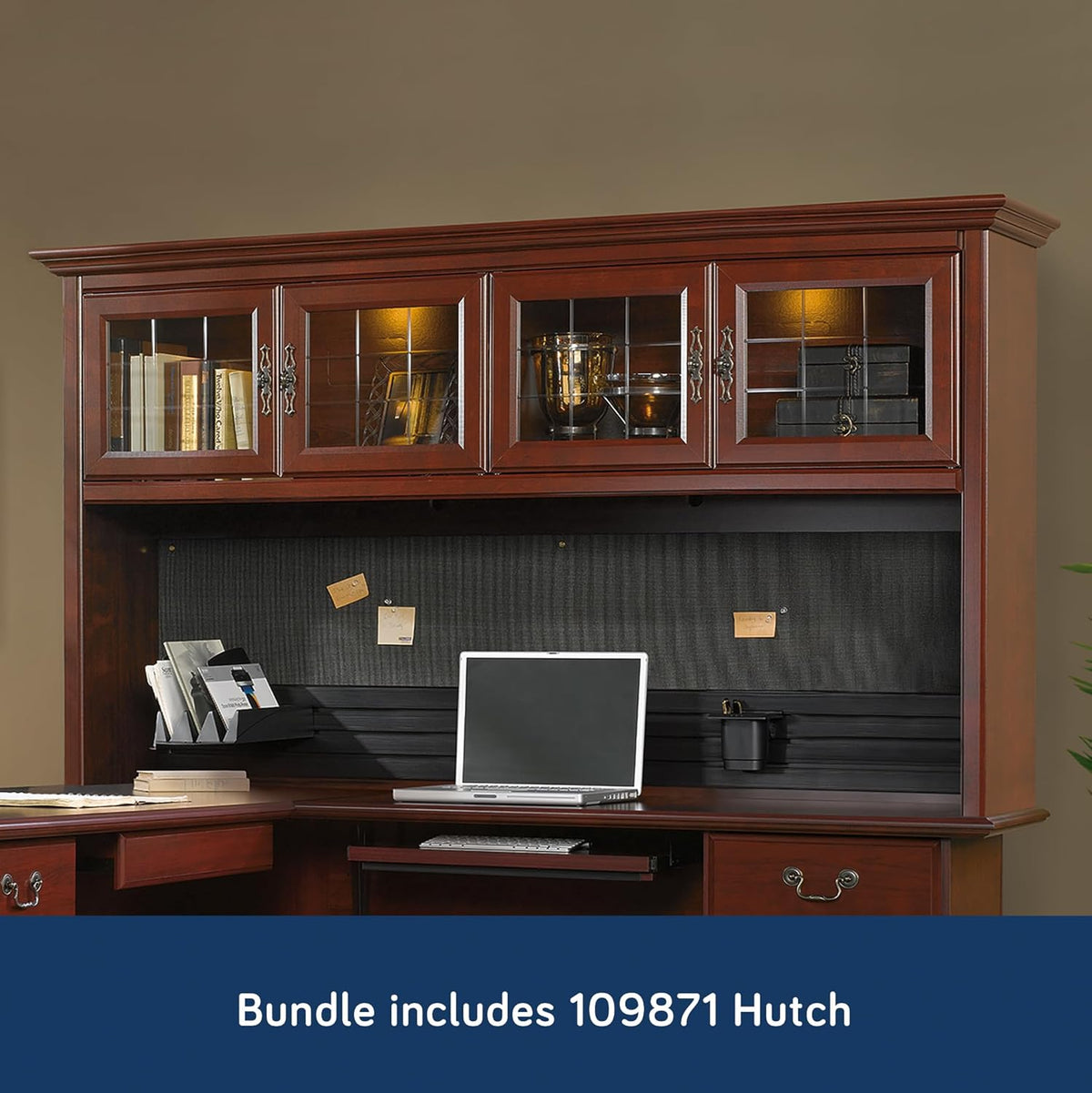 L-Shaped Desk with Hutch, Classic Cherry T781