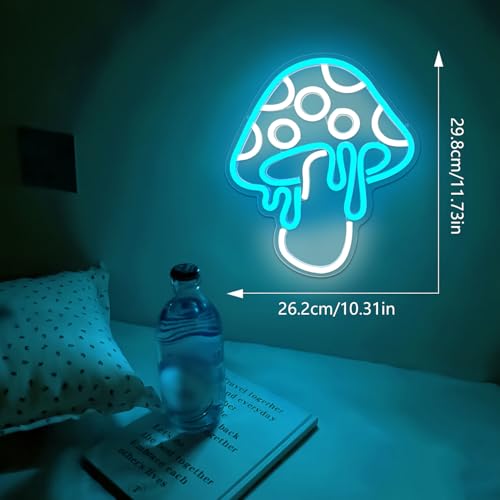 Ice Blue Dimmable Led Mushroom Neon Sign Night Light 3d Wall Art R931634