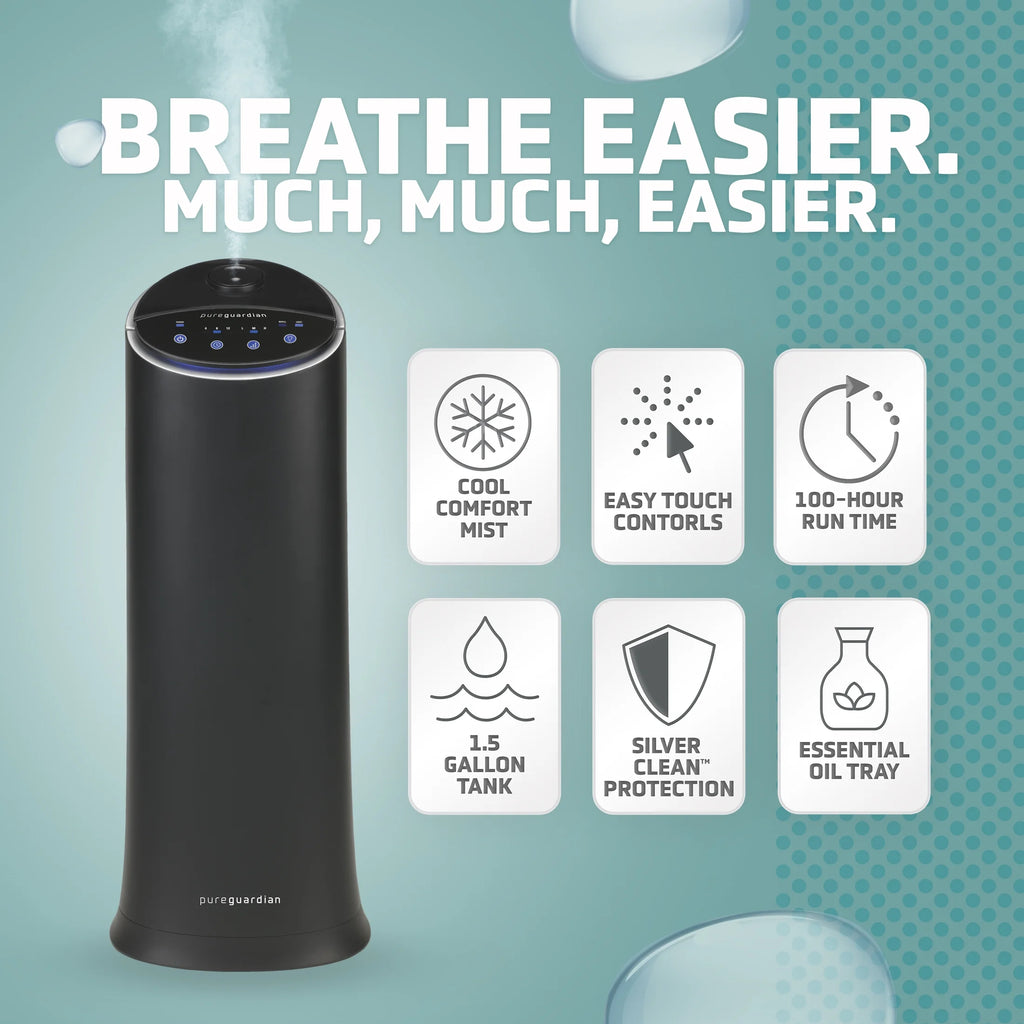 Black 1.5 Gallon Ultrasonic Cool Mist Tower Humidifier D785