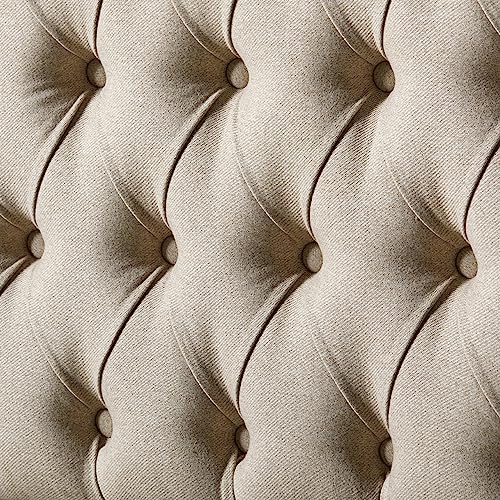 Walnut Queen Size Solid Bed Frame with Upholstered Tufted Headboard K136023
