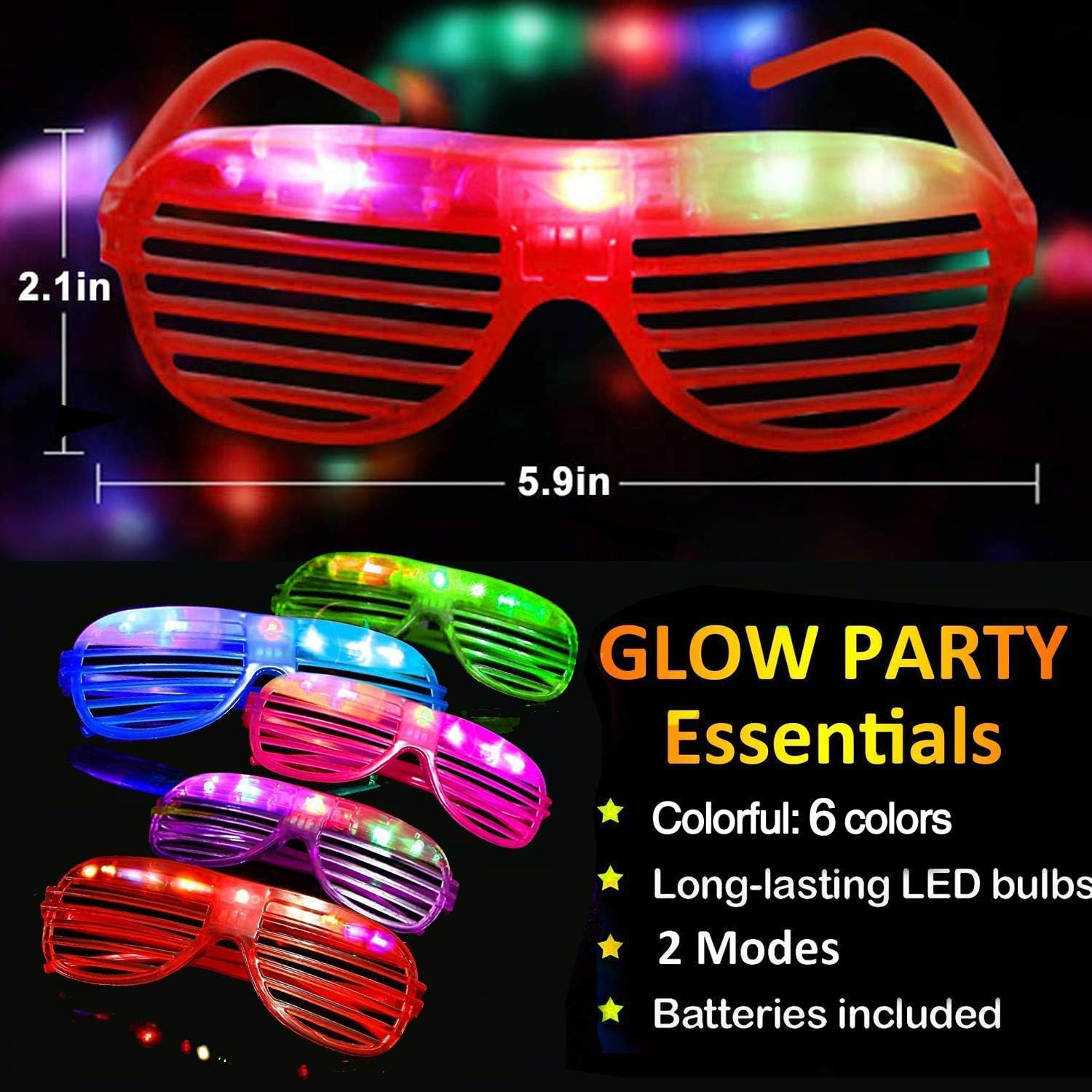 20Pack LED Glow Glasses Plastic Shutter Shades W8702