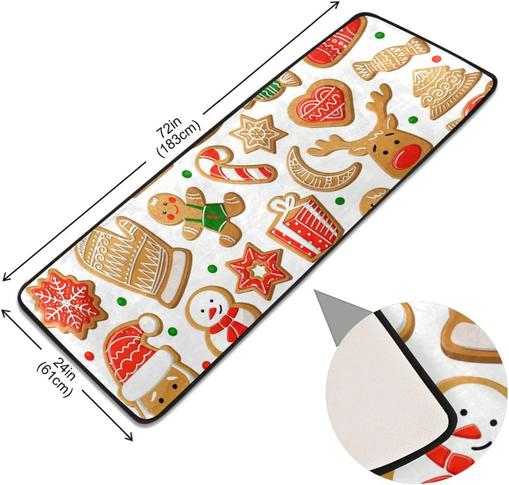 2x6 Feet Gingerbread Cookie Christmas Runner Rug with Rubber Backing X4579
