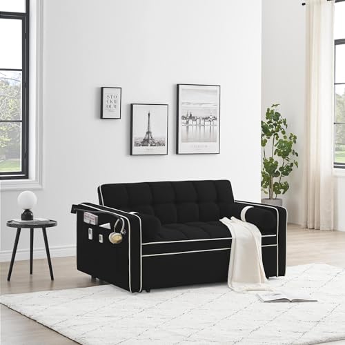 Beige Convertible Sleeper Sofa with Pullout Bed D57629