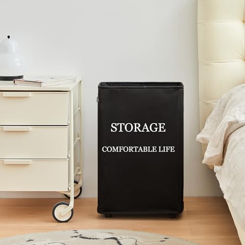 Beige 50L Collapsible Rolling Laundry Hamper N97587