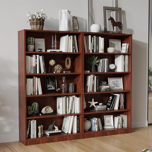 5 Shelf Wooden Bookcase, 60 Inch Height, Cherry P7194