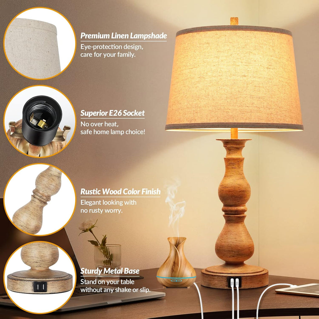 Set of 2 Touch Control Table Lamps with USB Ports, Cream Shades E164