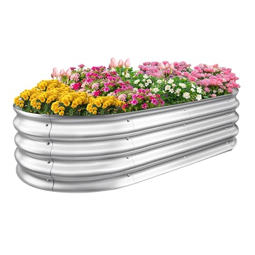 Galvanized Raised Garden Bed Planter Boxes, Large Oval Metal, Silver D80477