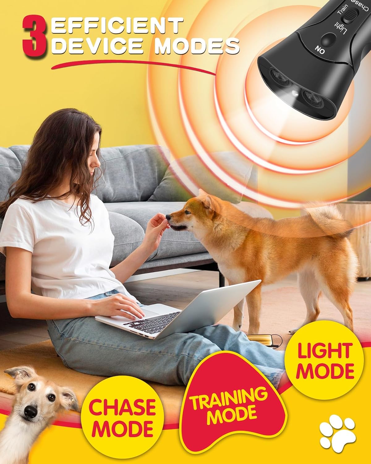 Ultrasonic Dog Bark Deterrent with 3 Modes and LED Light L7580