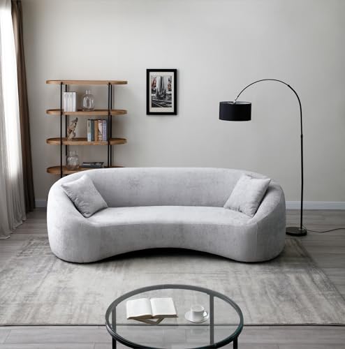 Light Gray Chenille Velvet 3 Seater Curved Sofa F1009