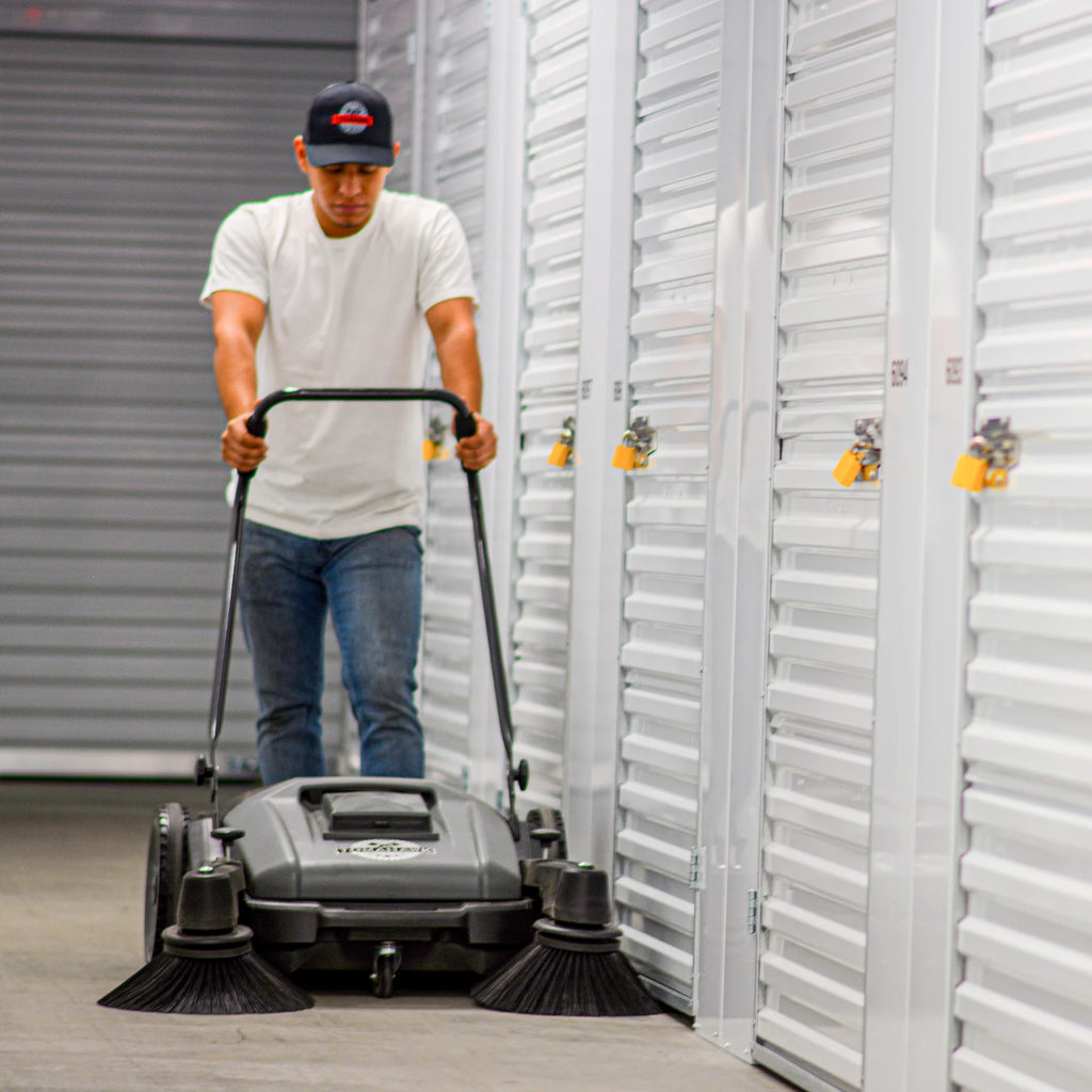 38" Walk Behind Push Sweeper with Triple Power Side Brooms I136773
