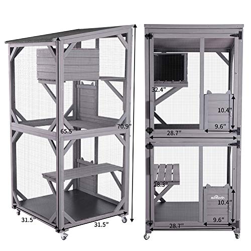 Large Wooden Catio with Run on Wheels (grey) P397364