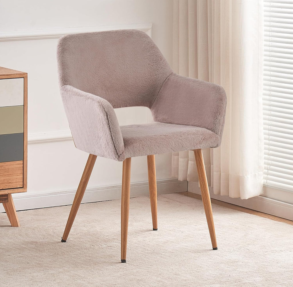 Grey Faux Fur Side Chair with Wood Metal Legs N757388