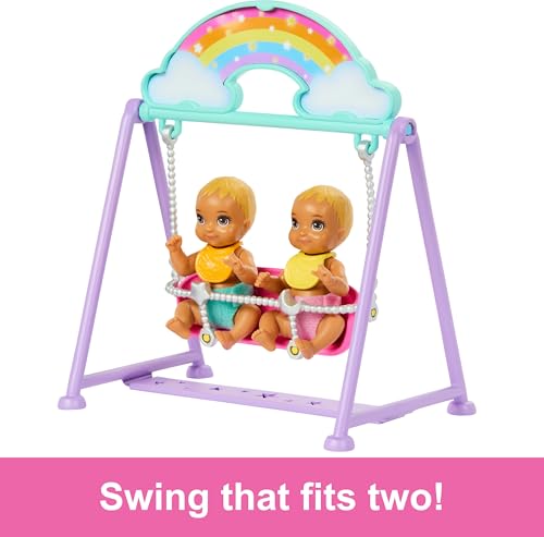 Skipper Doll & Nursery Playset with Accessories, Includes Twin Baby Dolls, 1 Crib, 1 Swing, 1 See-Saw U406045