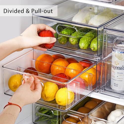 4pack Stackable Refrigerator Organizer Bins with Pull-Out Drawer S706