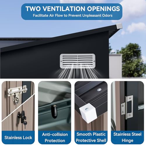 Black Galvanized Steel Triple Doors Lean to Shed K7156