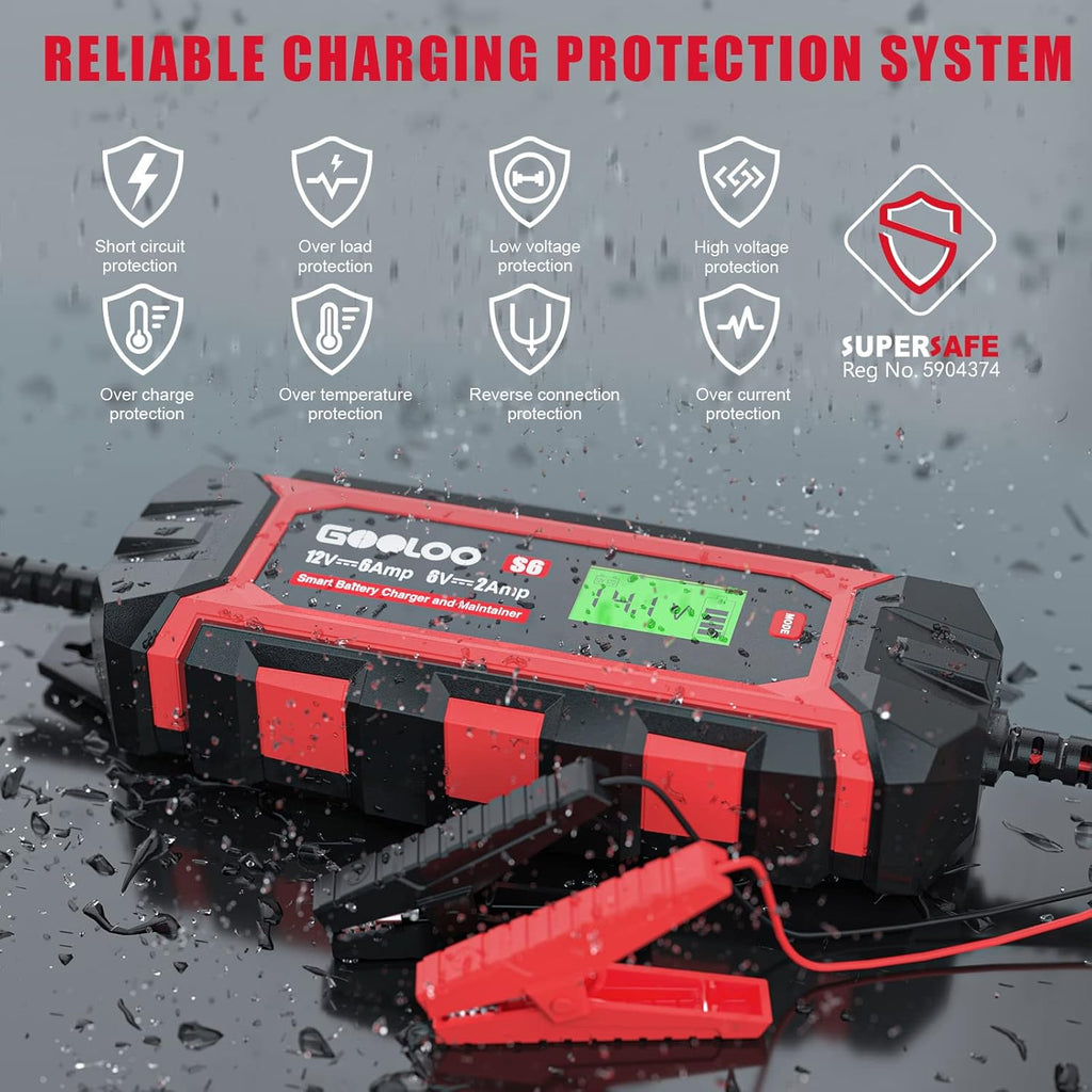 6 Amp 6V 12V Battery Charger Maintainer for Lead-Acid Battery Up to 150Ah LCD Display Pack of 2 J557597