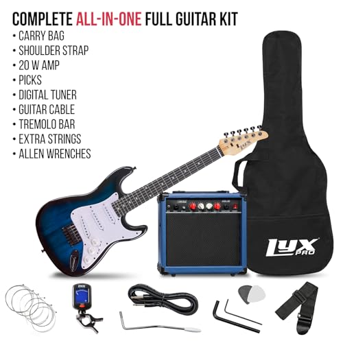 Red 36 Inch Electric Guitar Kit with Amp, Six Strings, Picks, Strap, Tuner, Cable, Gig Bag O897798