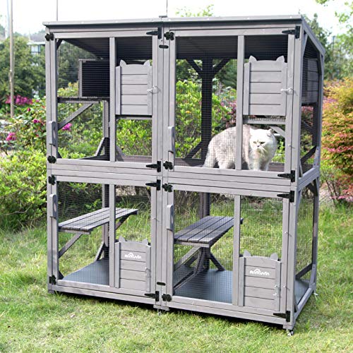 Large Wooden Catio with Run on Wheels (grey) P397364