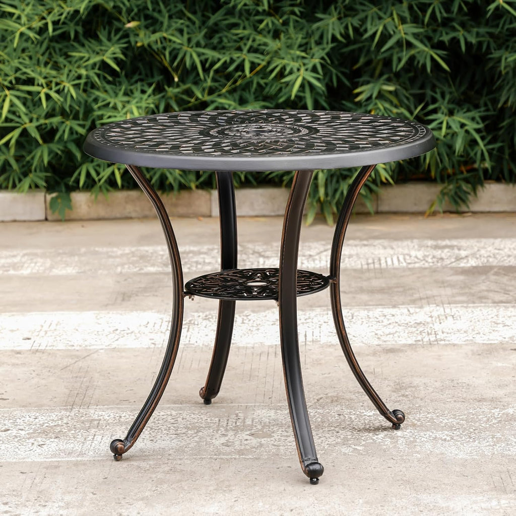 Black Metal Round Patio Dining Table with Umbrella Hole G1118