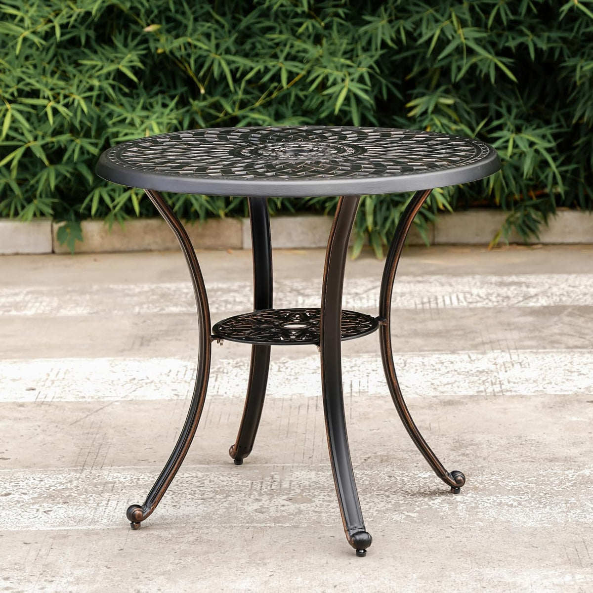 Black Metal Round Patio Dining Table with Umbrella Hole G1118