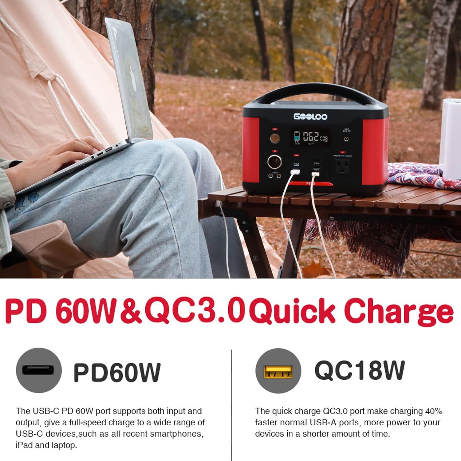 Portable Power Station 626Wh 600W AC Outlets Lithium Battery A6340