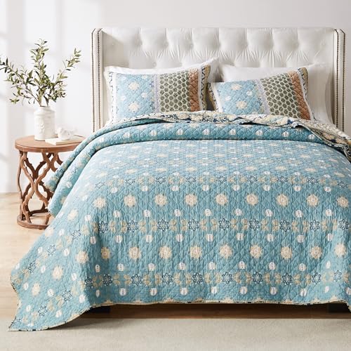 3-Piece Full/Queen Blue Quilted Bedding Set T321