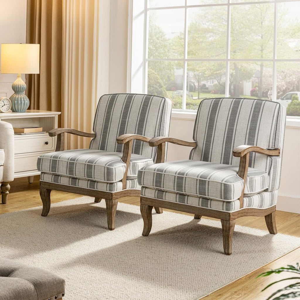 Polyester Armchair with Solid Wood Legs Set of 2 I7561