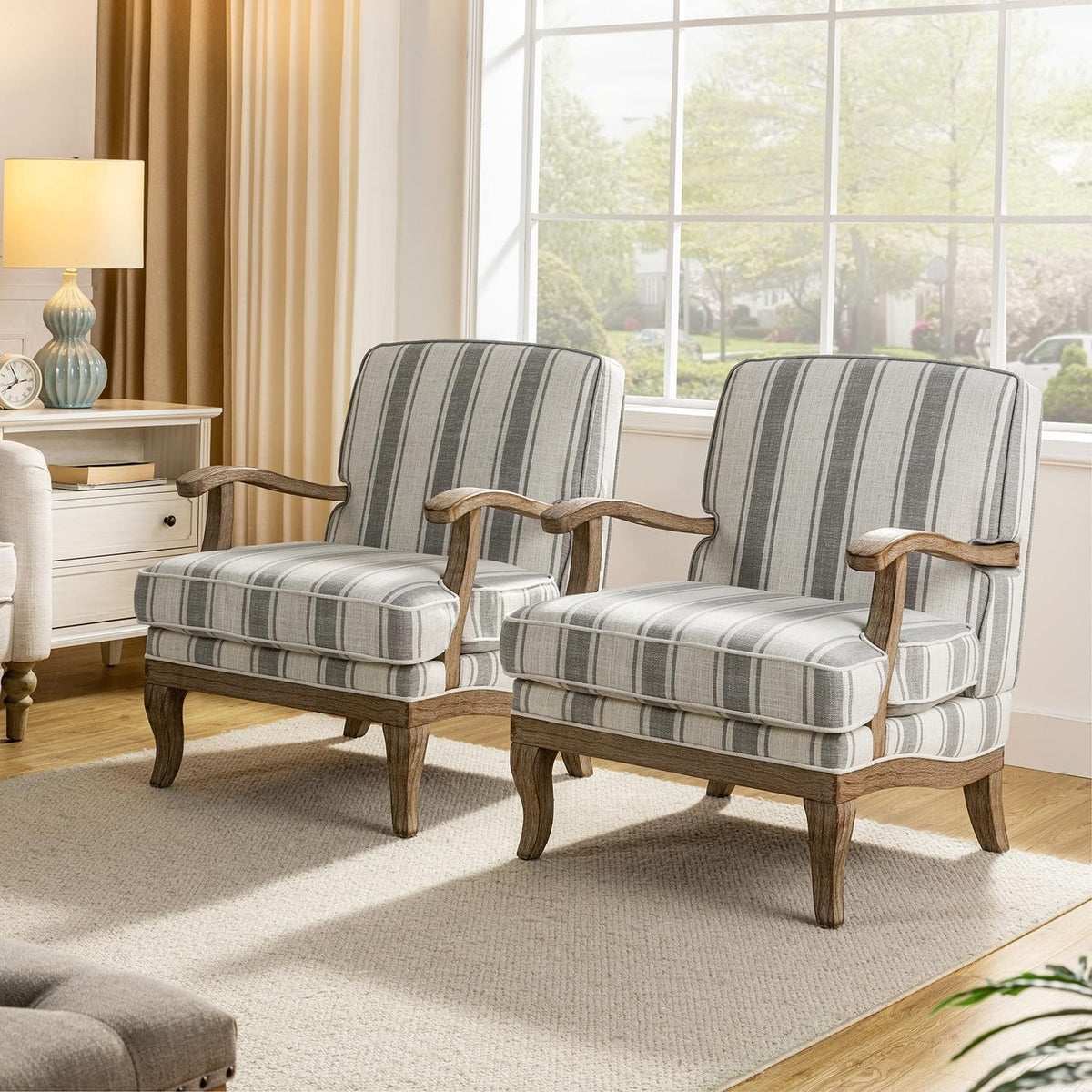 Polyester Armchair with Solid Wood Legs Set of 2 I7561