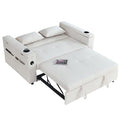 White Chenille 2-Seater Convertible Sofa Bed with USB Power Outlet V797715