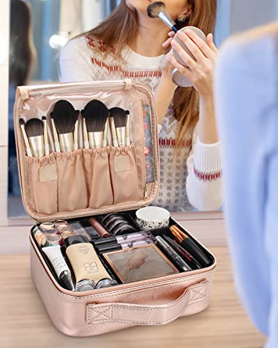 13.8 inches Large Black Cosmetic Case with Adjustable Dividers and Shoulder Strap D986