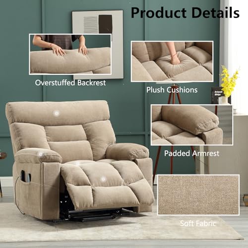 Grey Fabric Power Lift Recliner Chair with Heated Massage and USB Port I7976