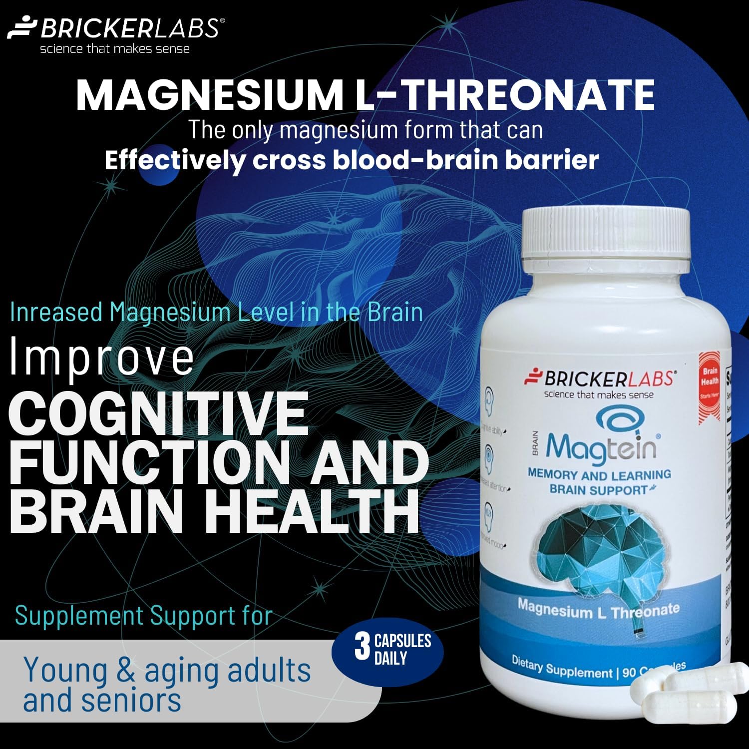 Magnesium L Threonate Supplement, 90 Capsules J476