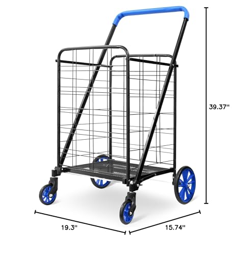 Folding Grocery Utility Shopping Cart with 360 Swivel Wheels, Double Basket, 110 lbs Capacity V4425
