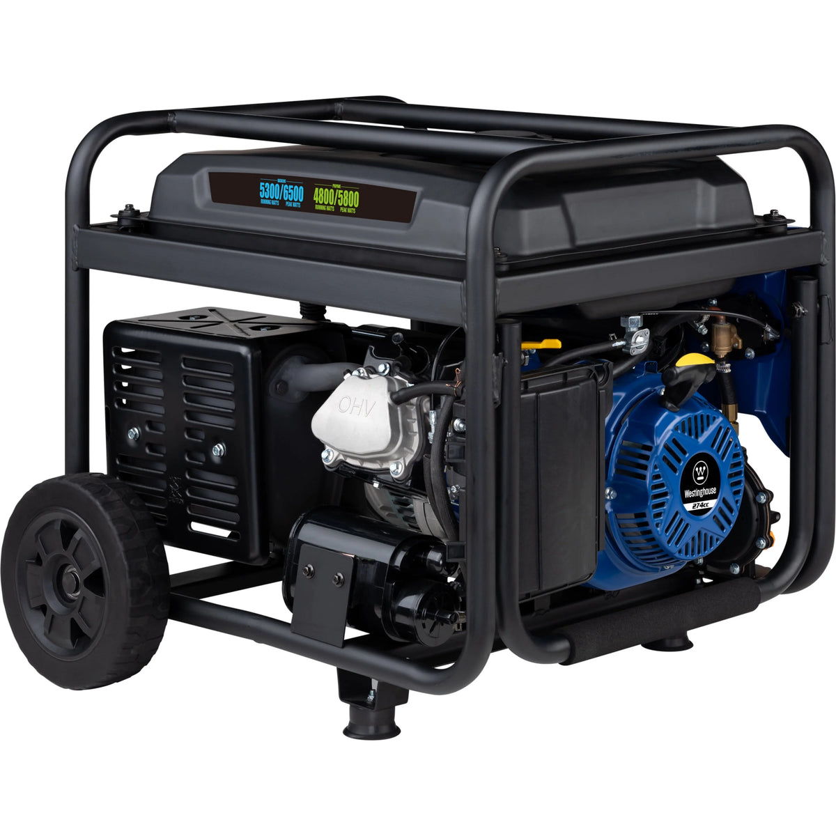6500 Peak Watt Dual Fuel Portable Generator with CO Sensor and Wheel Kit F41062