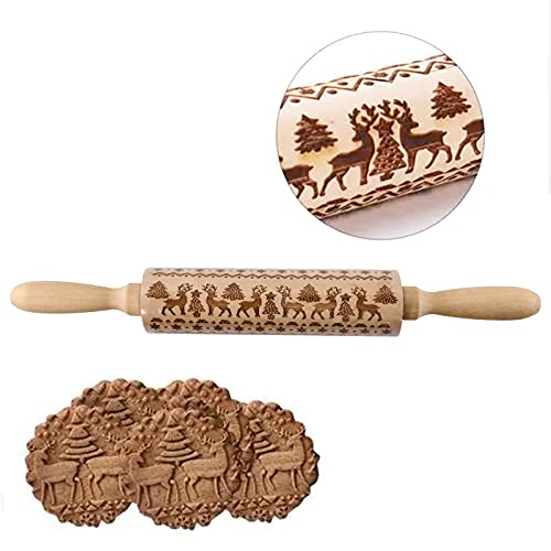 4Pack Christmas Wooden 3D Rolling Pins Embossed L591