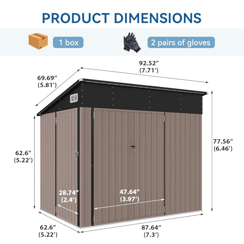 Black Galvanized Steel Triple Doors Lean to Shed K7156