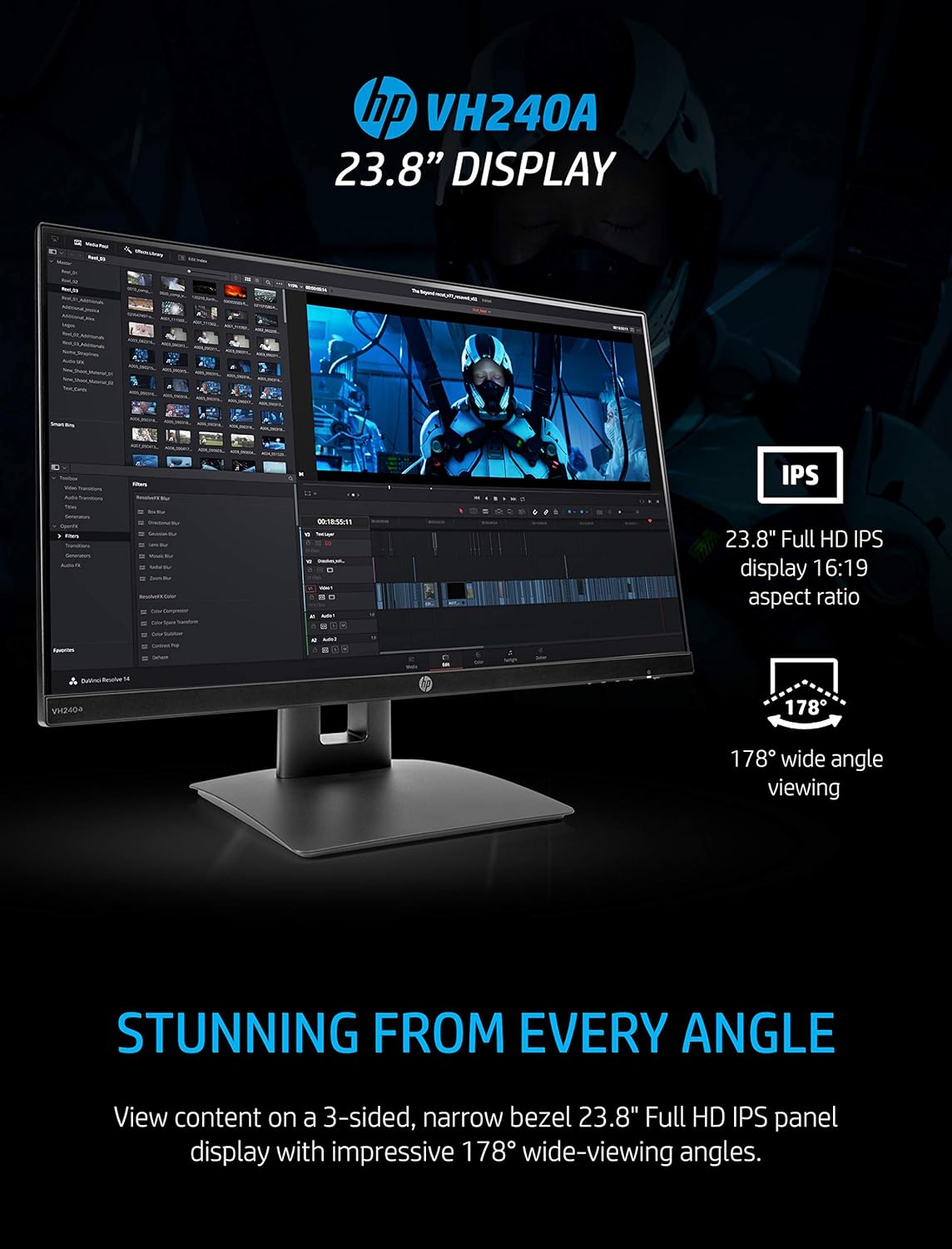 23.8-Inch Full HD 1080p IPS LED Monitor with Built-In Speakers and VESA Mounting, Black S258938