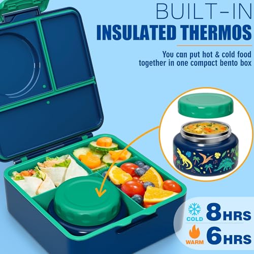 3-4 Compartment 60OZ Bento Box with Leakproof 8OZ Insulated Food Jar I550
