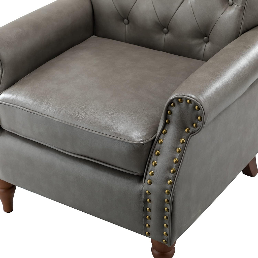 Grey Faux Leather Accent Chair with Solid Wood Legs M405