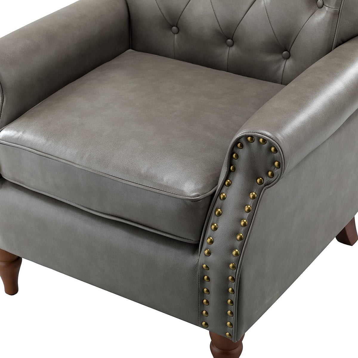 Grey Faux Leather Accent Chair with Solid Wood Legs M405