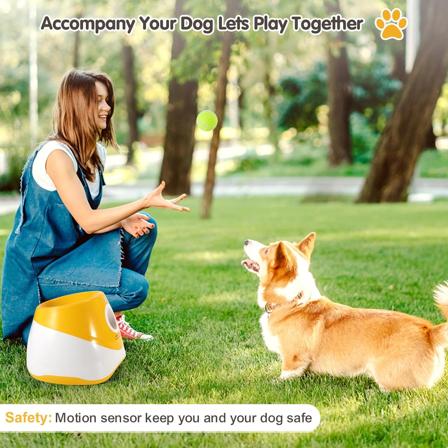 Orange Automatic Dog Ball Launcher with 3 Tennis Balls D457