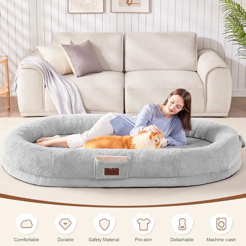 Giant Foldable Faux Fur Memory Foam Dog Bed Black B40371