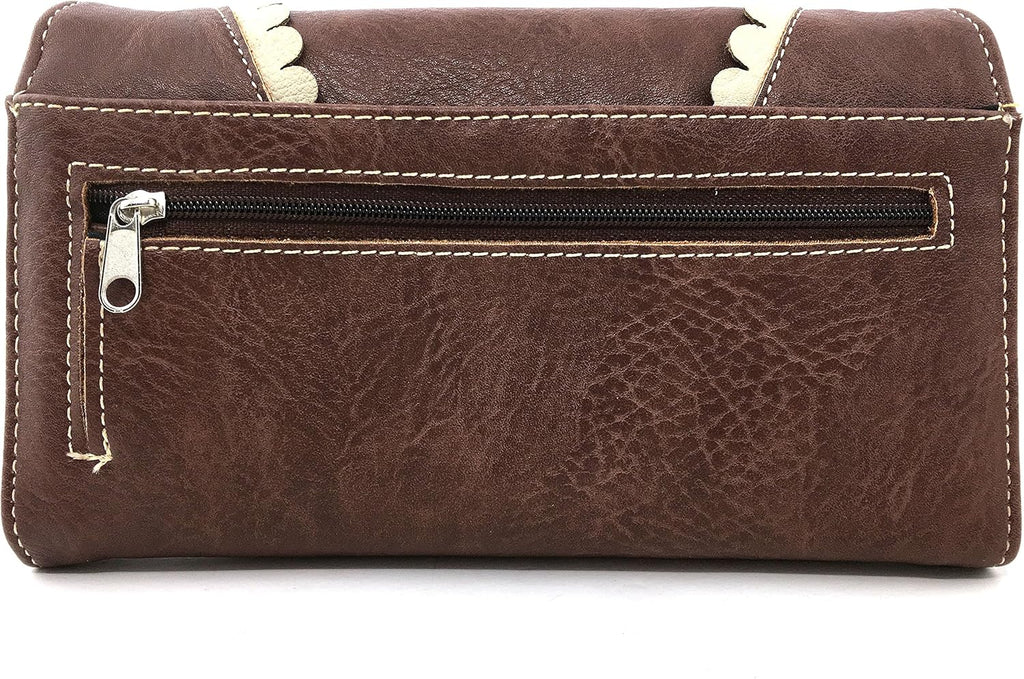Brown Horse Embroidery Studded Concealed Carry Handbag Purse and Wallet O798
