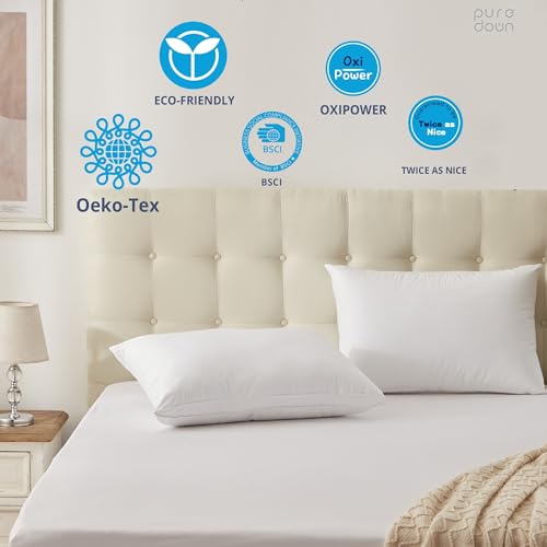 Set of 2 King Size Goose Feathers and Down White Pillows with Cotton Cover J8085