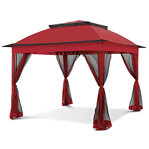 Beige 11x11 Pop Up Gazebo Tent with Mosquito Netting W22212