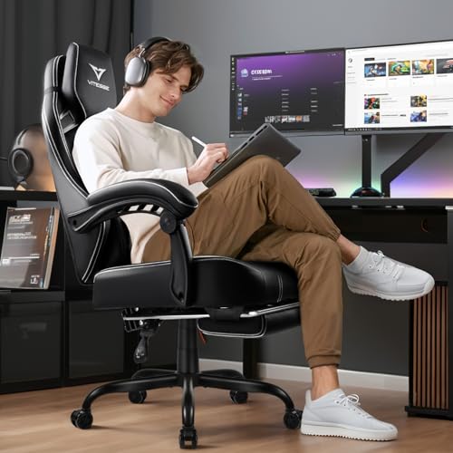Big and Tall Gaming Chair with Footrest, Ergonomic Computer Chair (Black+Red) S5500